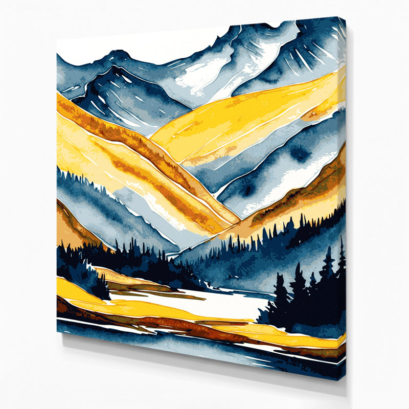 Aquarelle, paysage, 45, toile beige, H 8 po x l 8 po