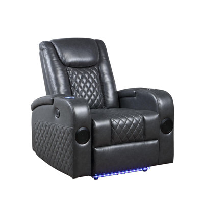 Dark Gray Leather Aire Power Motion Recliner W/Bluetooth, Wireless Charger & Cupholder