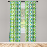 Grunge Curtains, Geometric Oval Shapes Elliptic Vertical Curves Nature Theme Pattern, Window Treatments 2 Panel Set For Living Room Bedroom Decor, Apple Green Turquoise Geometric Semi-Sheer Rod Pocket Curtain Panels