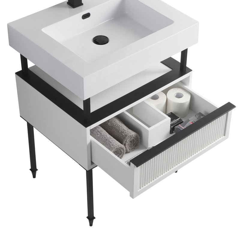 Ensemble de meuble-lavabo simple 24 po Strobel, Noir, blanc