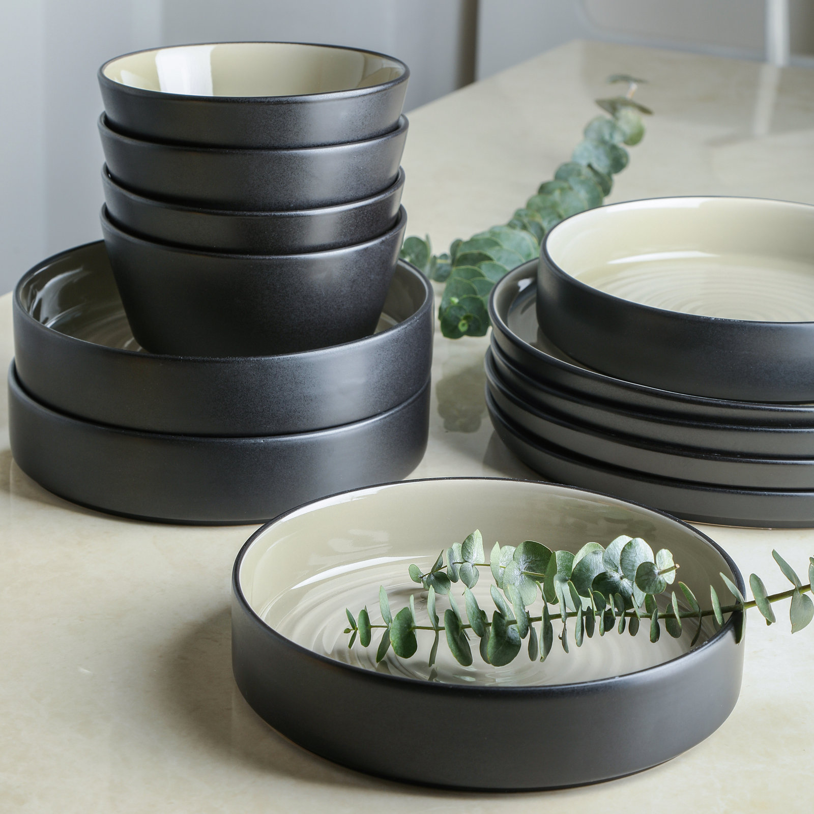 Elica Stoneware Dinnerware Set, Beige