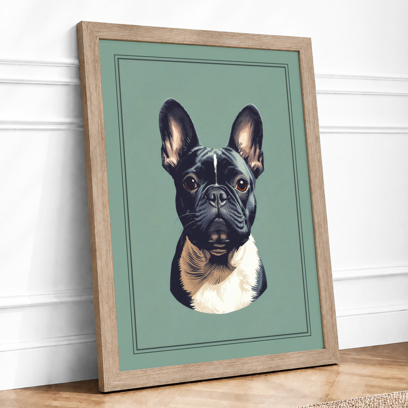 French Bulldog Portrait Modern - Framed Print, A3 - 42.0 x 29.7 cm, Oak