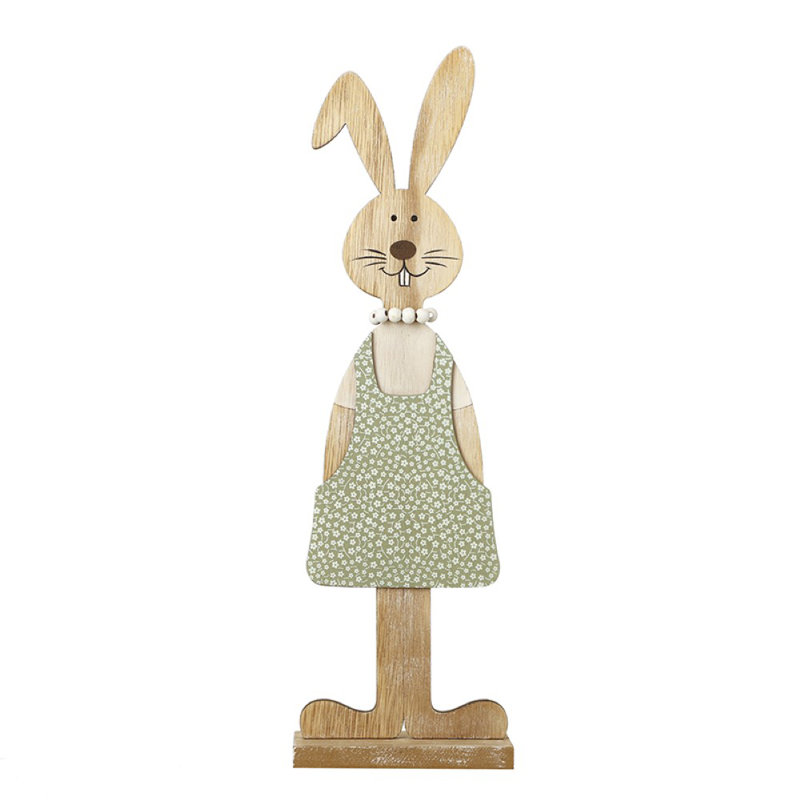 Wooden Rabbit In Dress Ornament