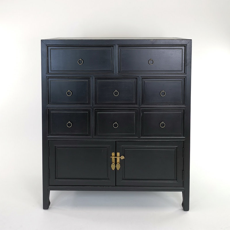 Commode 8 tiroirs Brinda, Noir antique