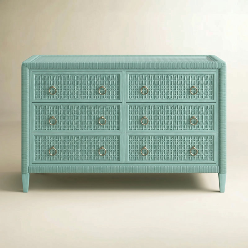 Naples 6 Drawer 54'' W Dresser, Sea Glass, Yes, Satin Nickel