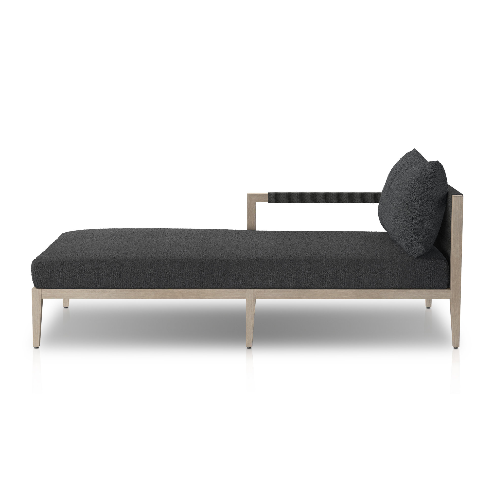 Kristine 33'' Outdoor Teak Chaise Lounge, Weathered Gray/Dark Gray, Fiqa Slate Boucle