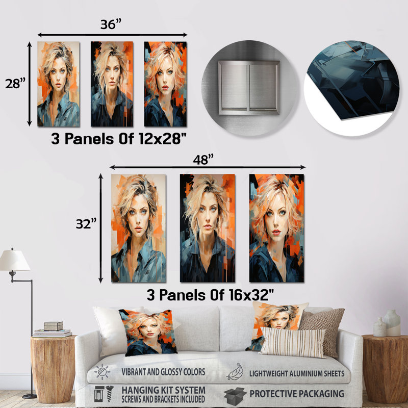 Pop Art Peach Pfeiffer Portrait - Ensemble de 3 décorations murales femme Pop Art, H 28 po x l 36 po