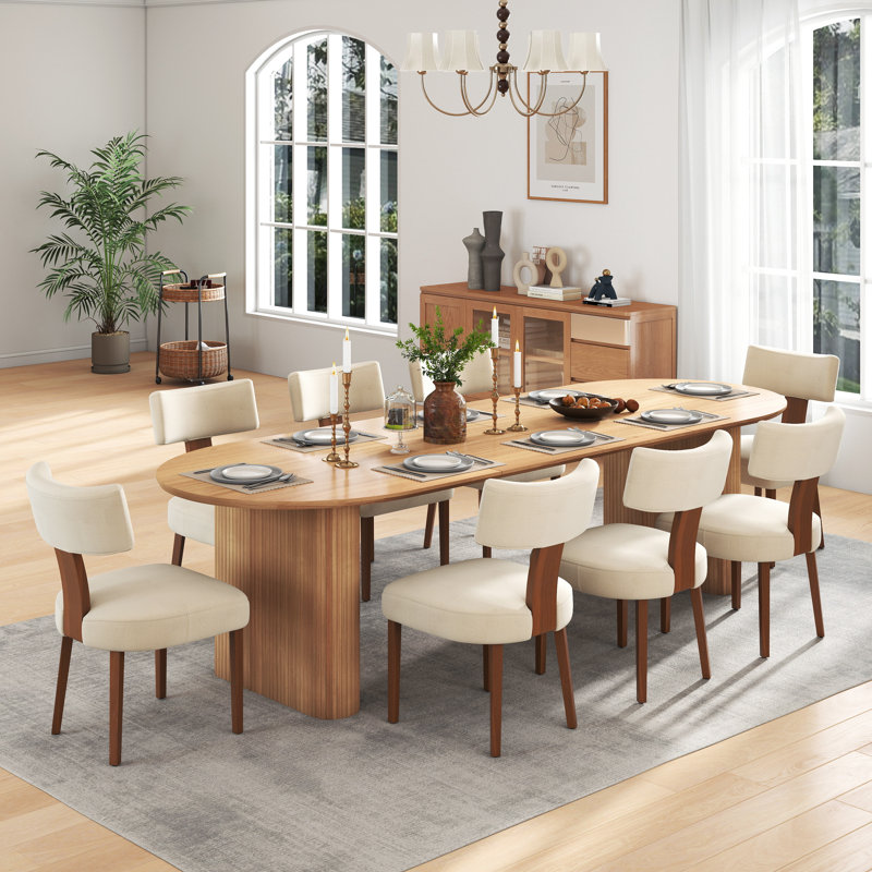 Ensemble de table de salle à manger extensible Modern Farmhouse, 9 pièces : table, 8 chaises, Beige, Chêne