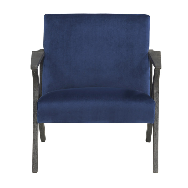 Fauteuil d'appoint en velours bleu marine, bois d'hévéa massif, finition gris antique, coussins attachés, profondeur d'assise de 22 po, largeur rétro de 30 po, structure en bois, finition pour un usage domestique