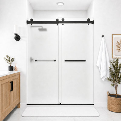 Porte de douche coulissante double sans cadre Catalyst 62"-67" L x 76" H, noir mat, verre dépoli à l'acide de 3/8".