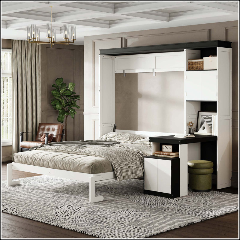 Lit escamotable double avec bureau et rangement