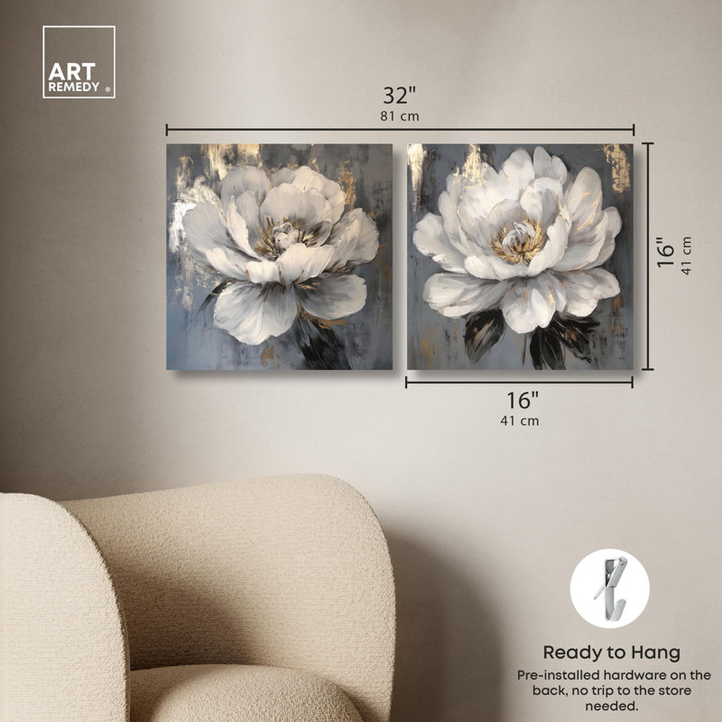 "Luxe Botanicals Art", ensemble de 2 impressions sur toile par , H 16 po x l 16 po, Toile tendue, Ne s’applique pas