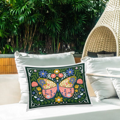 Coussin d'extérieur imprimé à motif floral Folk