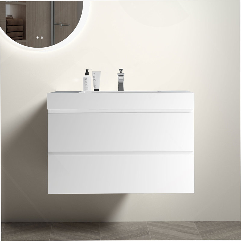 Bassin intégré à surface solide SANS drain et robinet, couleur blanc brillant