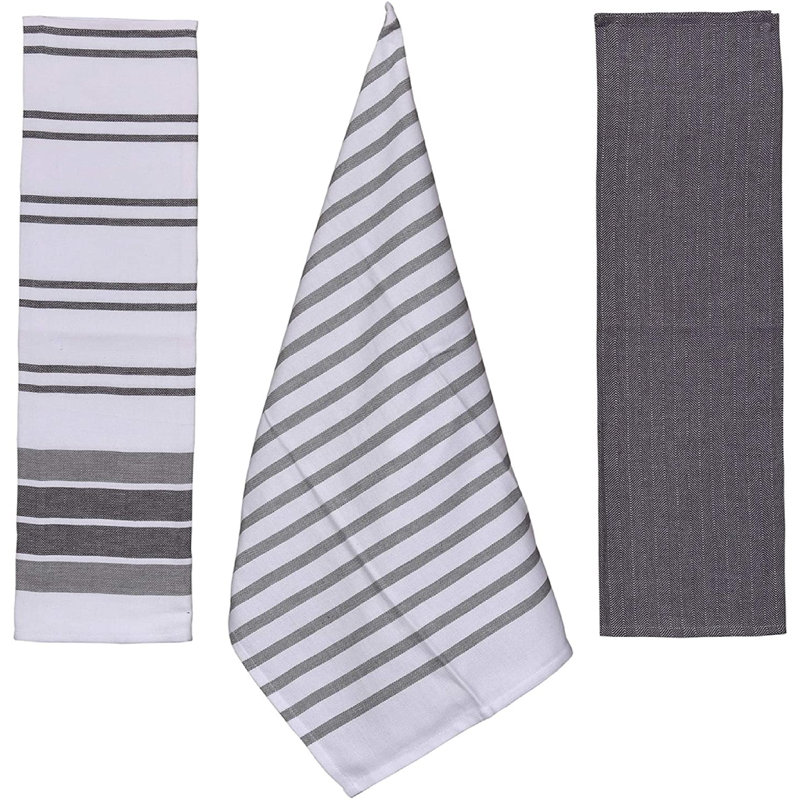Cotton Stripe Kitchen Towel Linen Set, Grey