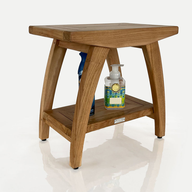 Banc de douche en bois de teck massif 18 "avec tablette de rangement Welcome