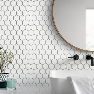 Metro 2" Hex Matte White 11-1/8" x 12-5/8" Porcelain Mosaic Floor and Wall Tile
