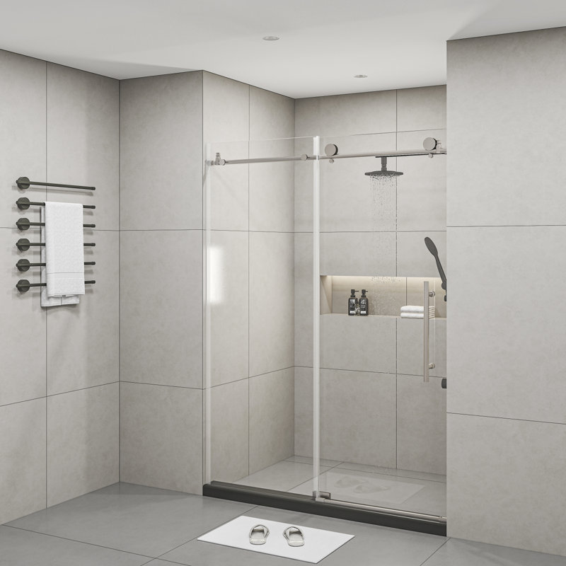 Frameless Shower Doors 60" W x 76" H with Clear Tempered Glass and Stainless Steel Hardware