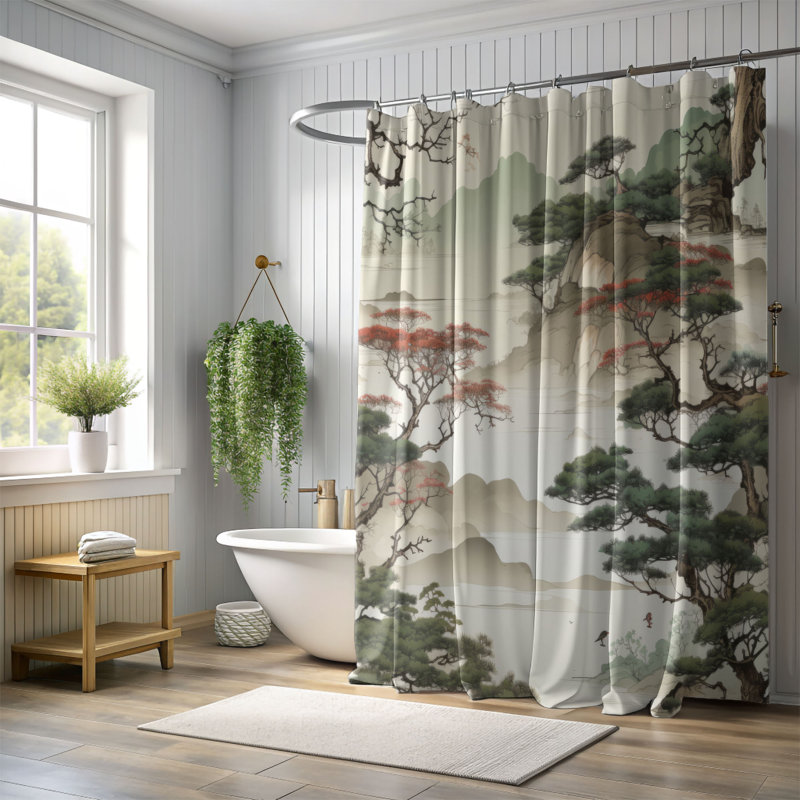Asian Park - Rideau de douche Premium, H 74 po x l 71 po
