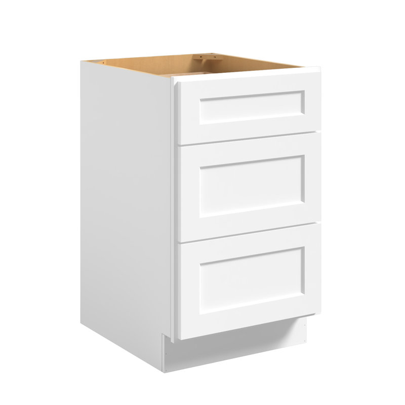 Armoire de base prête à assembler à 3 tiroirs, Blanc shaker, H 34,5 po x l 21 po