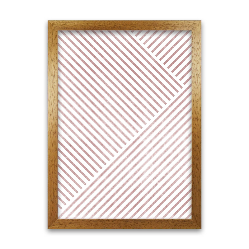 Red Lines Modern Art A - Print, Oak Frame, 59cm H x 42cm W x 3cm D