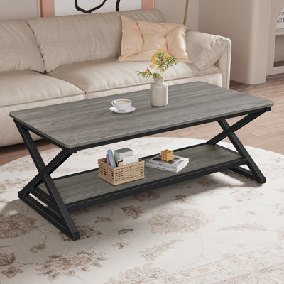 47" Grey Rectangular Coffee Table with Storage Shelf for Living Room,350lbs Load Capacity, Easy Assembly