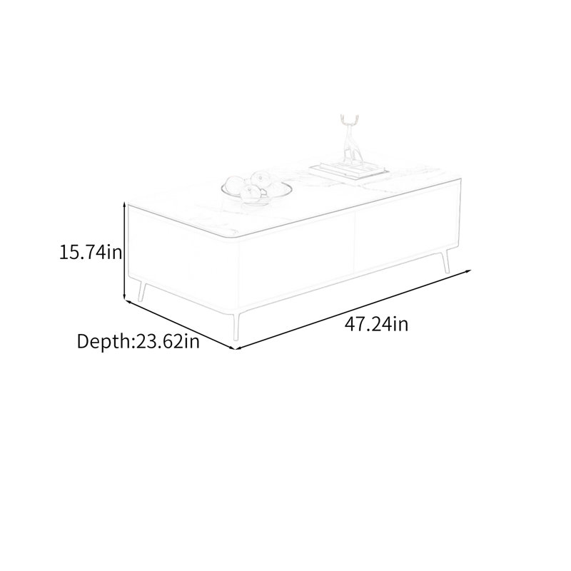 Table basse légère et luxueuse, H 15,74 po x L 47,24 po x l 23,62 po, Gris