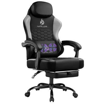 Chaise de massage pour jeux vidéo avec coussin à ressorts ensachés, chaise d'ordinateur ergonomique à haut dossier avec repose-pieds pour adultes, chaise d'ordinateur de style course avec appui-tête et soutien lombaire