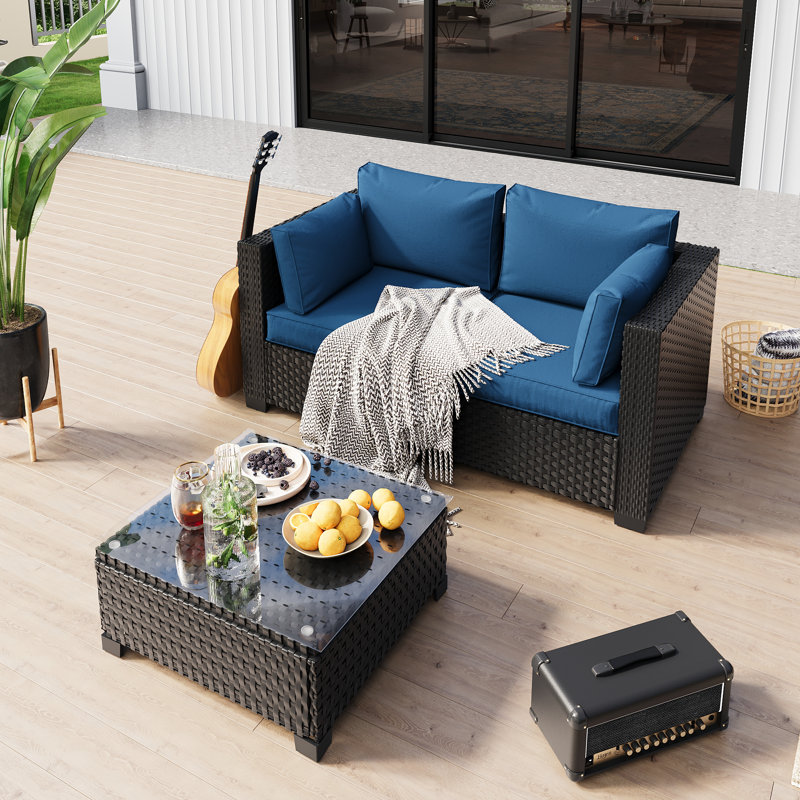 𝗣𝗿𝗲- 𝗮𝘀𝘀𝗲𝗺𝗯𝗹𝗲𝗱 𝗖𝗵𝗮𝗶𝗿𝘀, Ensemble de canapé modulaire d'extérieur en rotin pour 2 personnes avec housse imperméable