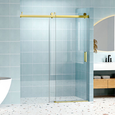 Porte de douche coulissante simple sans cadre à fermeture en douceur de 56 à 60 po x H 76 po, verre trempé de 1/4 po (6 mm) avec film antidéflagrant par livraison express
