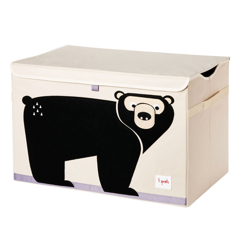 Bear Design Beige and Black Polyester Toy Chest