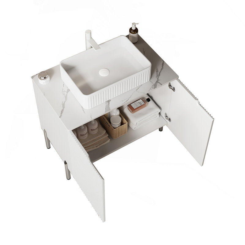 Meuble-lavabo 30 po avec lavabo 30 po avec 2 portes, lavabo rectangulaire en céramique blanc et comptoir en marbre artificiel blanc