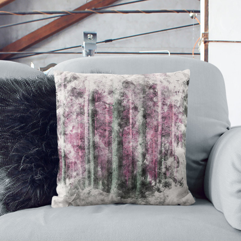 Forest Watercolour Cushion with Filling, Stone, 40cm H x 40cm W x 15cm D