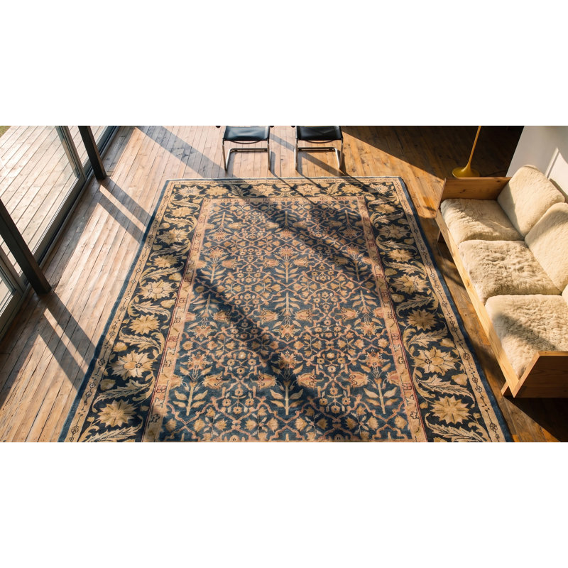 Blue Floral Trellis Lattice Design Antique Room Size Indian Agra Carpet
