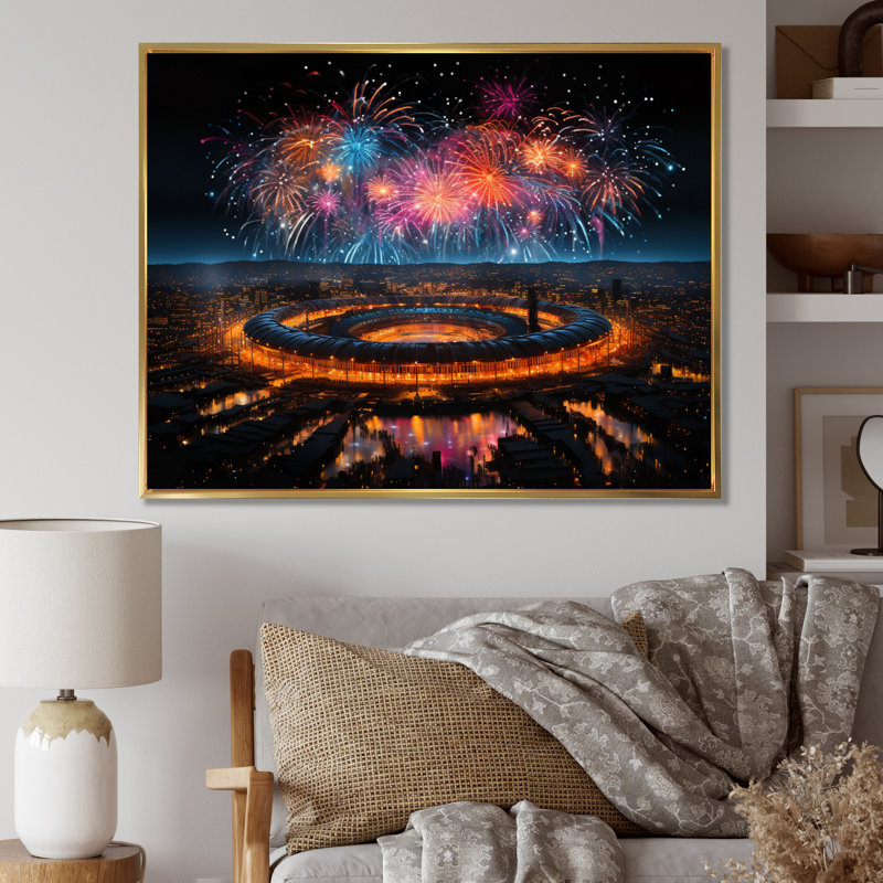 " Sport Stadium In Spotlight VII ", Gold Floater Framed, 16" H x 32" W x 1" D