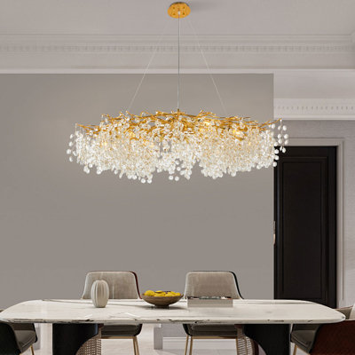 Grand lustre luxueux unique en cristal de type linéaire à 12 lumières