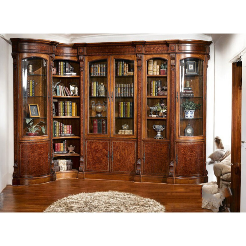 Luxurious Solid Wood Corner Bookcase, 91" x 115" x 54"