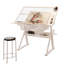 Table de dessin et d'impression en verre trempé réglable à manivelle avec chaise et espace de rangement pour le salon, le bureau et la chambre à coucher (blanc)-183226709