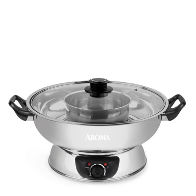 AROMA® 5Qt. Electric Shabu Shabu Hot Pot, Adjustable Heat Settings, Stainless Steel Pot (ASP-600)