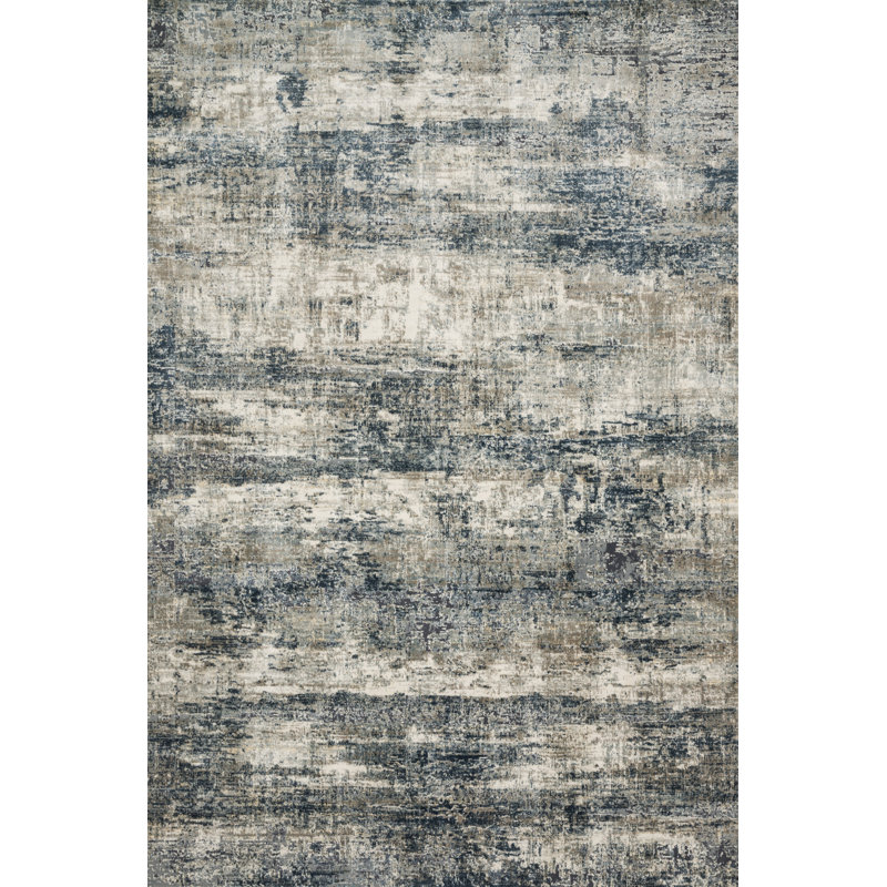 Aiken Abstract Ocean/Gray Area Rug, Rectangle 2'7" x 4'