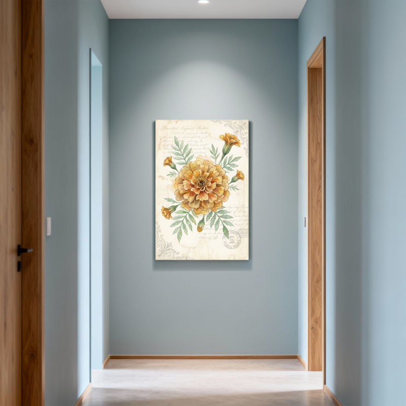 Plantes et fleurs, imprimé floral de souci floral rétro, H 24 po x l 16 po