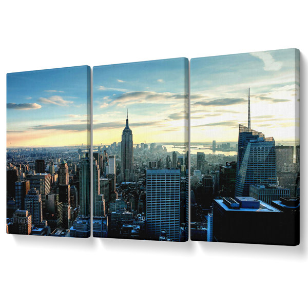 Ebern Designs Empire State City - 3 Piece Wrapped Canvas Graphic Art ...