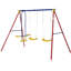 Ensemble de balançoire en métal avec glissière, deux sièges de balançoire et une hauteur réglable, structure en A robuste pour l'extérieur, idéale pour le terrain de jeu, la cour arrière