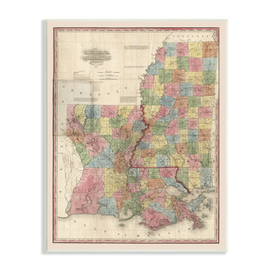 «State Map of Louisiana Mississippi», art mural rétro sur toile XXL par Daphne Polselli