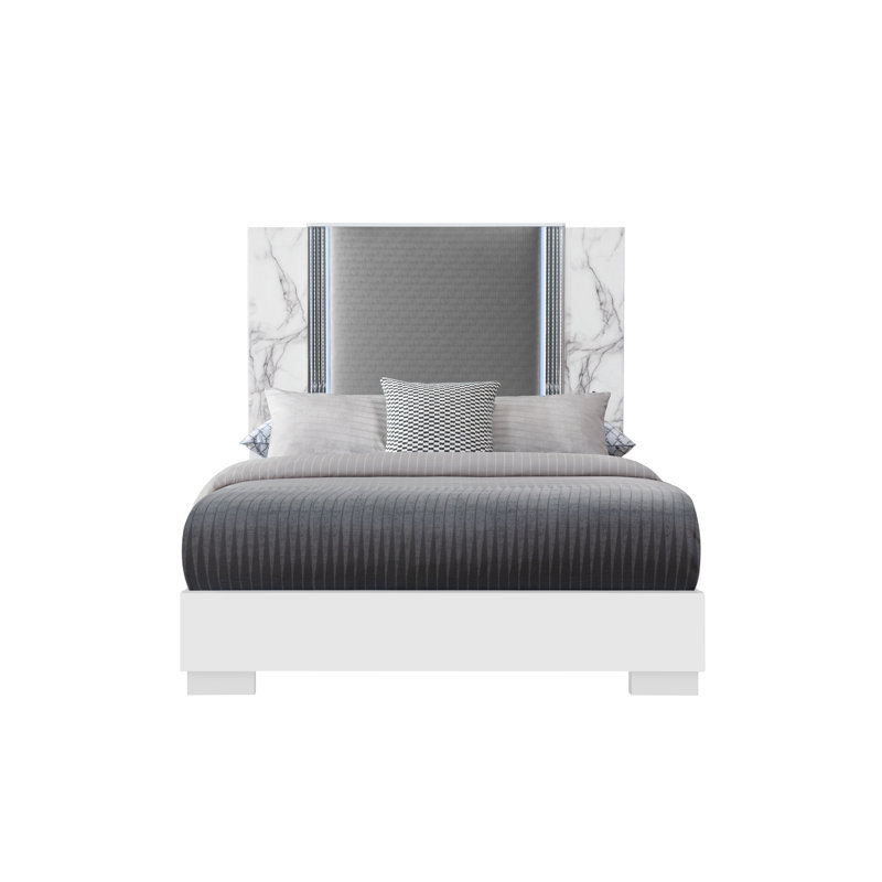 MOON WHITE MARBLE BED W/LED, Queen