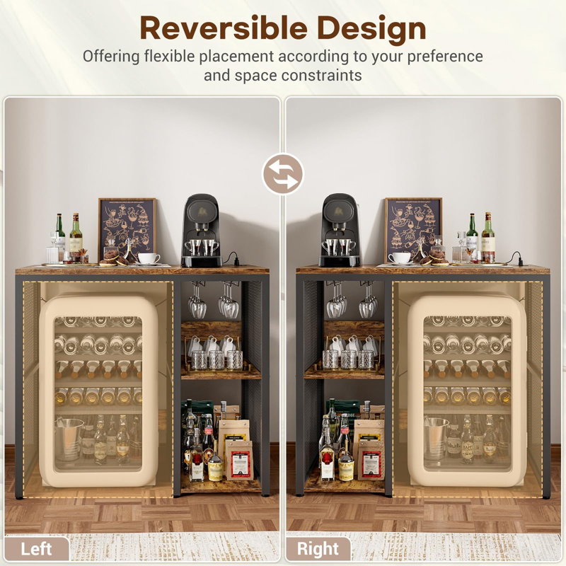 Mini Fridge Cabinet with Power Outlet, Rustic Brown