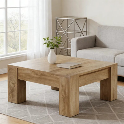 Table basse carrée avec pieds épais, table de centre de ferme moderne pour le salon, table d'appoint de canapé rustique