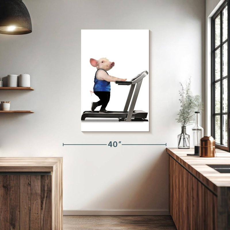Cochon sur tapis roulant, H 39 po x l 26 po