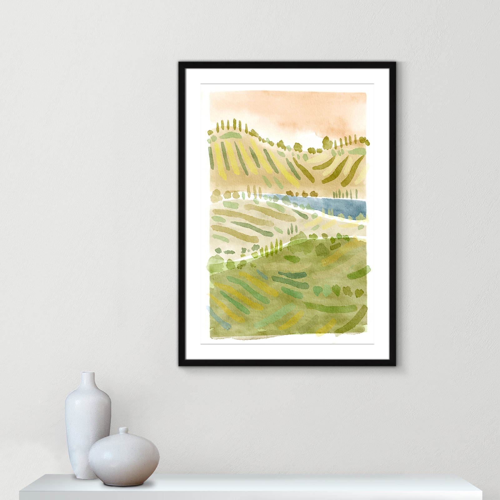 Tuscan Countryside Print by Leah Straatsma, Black Single Picture Framed Paper, White, 35.5" H x 25.5" W x 1.25" D