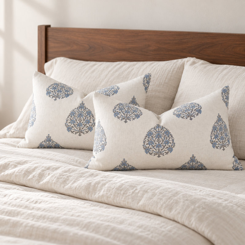 Imprimé floral bleu, 2 Pillow Set, Rectangle H 16 po x l 24 po